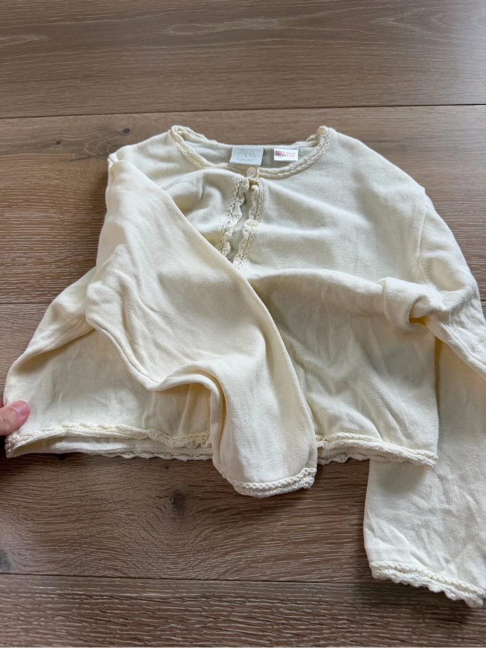 Zara kids Cream Girls' Crochet-Trim Button Cardigan